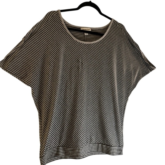Coldwater Creek metallic silver black striped dolman sleeve top L 14 - Picture 4 of 11